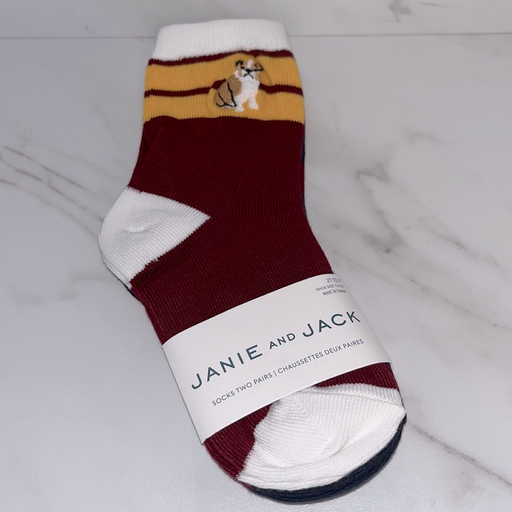 NWT Janie and Jack dog navy striped socks set of 2 2T-3